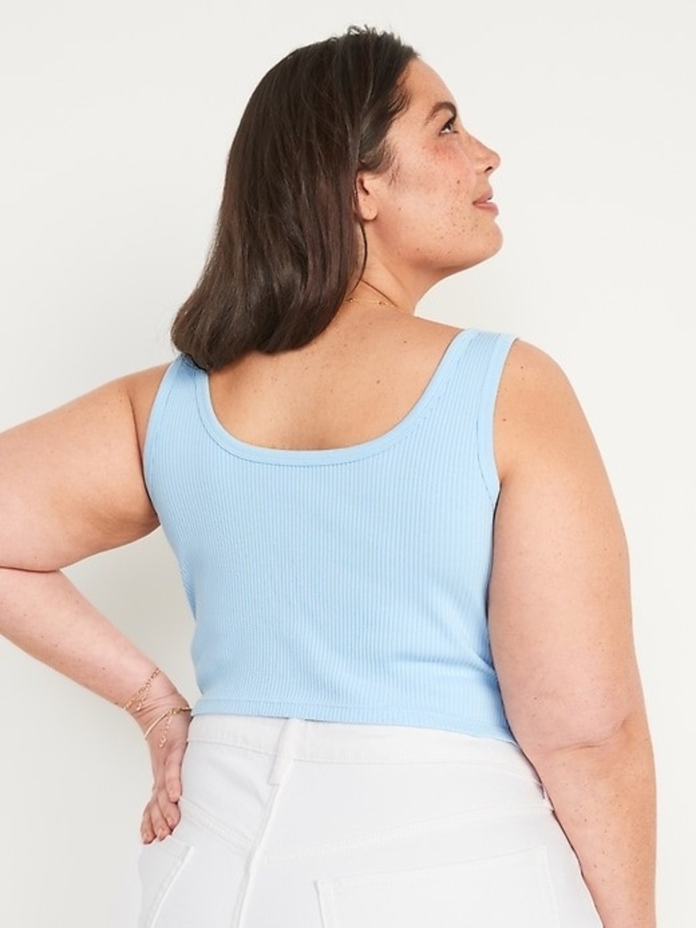 Light Blue Ribbed Tank Top - Women's Scoop Neck